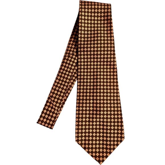 VTG 70s 80s Cranes Men's Shop Floral Cross Geometric Neck Tie Brown Yellow Retro - Picture 1 of 7